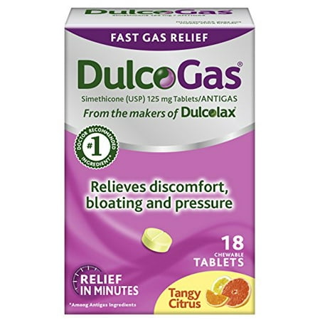 4 Pack DulcoGas Maximum Strength AntiGas Tangy Citrus 18 Chewable Tablets Each