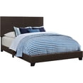 thumbnail image 2 of JERFIT Warwick Brown Upholstered King Size Bed Frame, Faux Leather Panel Headboard with Solid Wood Legs, Eastern King Bed, 2 of 5