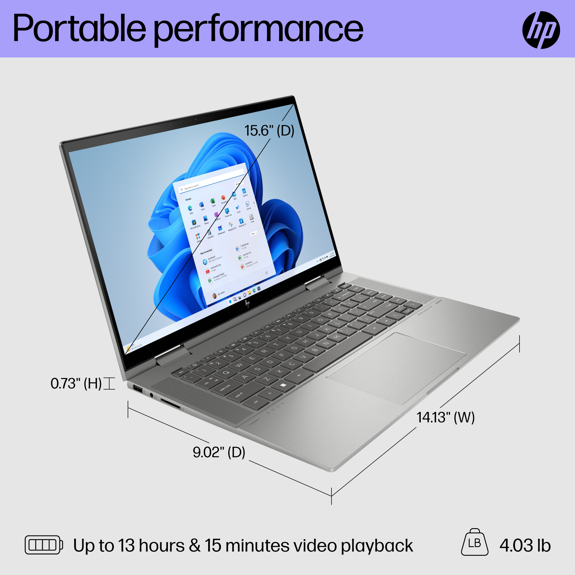 HP ENVY x360 Convertible 15.6" FDH Touch Laptop, AMD Ryzen 5, 12GB, 256GB, Windows 11, 15-ey1077wm - image 5 of 11