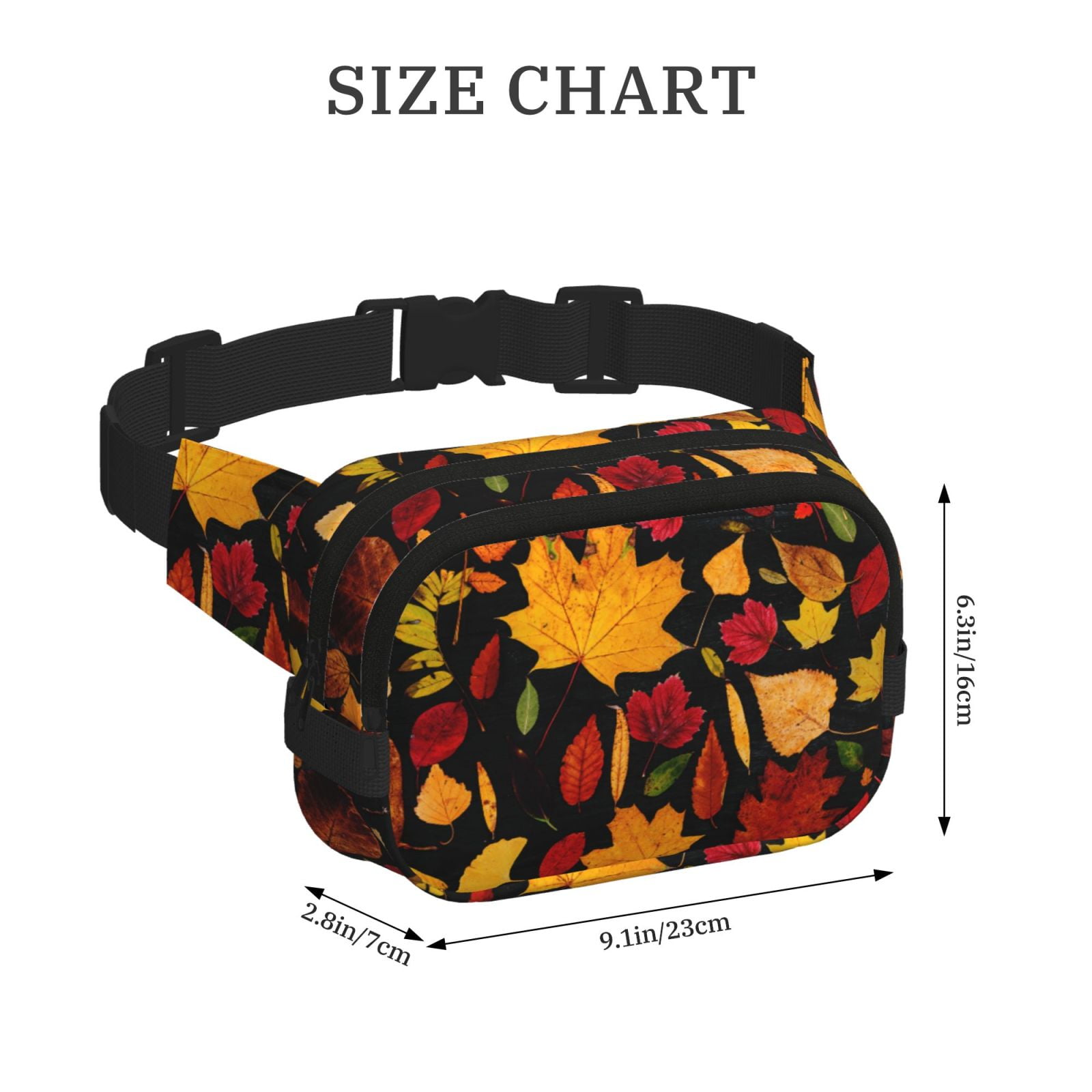 Picia Autumn Maple Leaves A Print Square Double-Layer Waist Bag Mini Adjustable Waist Belt Bag Exercise Running Travel Hiking