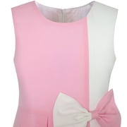 Sunny Fashion Girls Dresses Pink and White Color Block A-Line Party Dress with Bow Tie Size 4-14