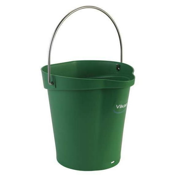 1 1/2 gal Round Bucket, 9 19/32 in Dia, Green, Polypropylene/Stainless Steel