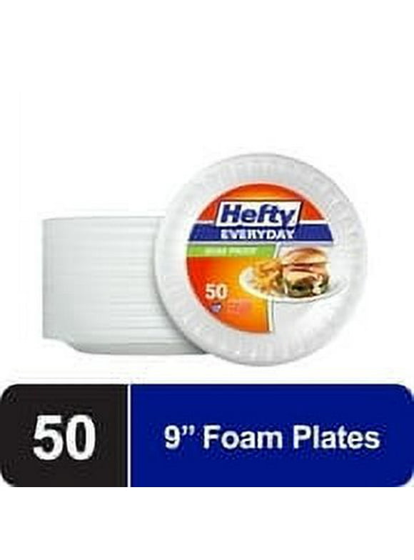 Hefty Everyday Soak-Proof Foam Plates, White, 9 Inch, 50 Count