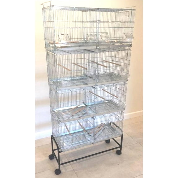 4 of LARGE Galvanized Steel Stack and Lock Double Breeding Breeder Flight Bird Cage Center Dividers Side Breeding Nest Box Doors With Removable Rolling Stand