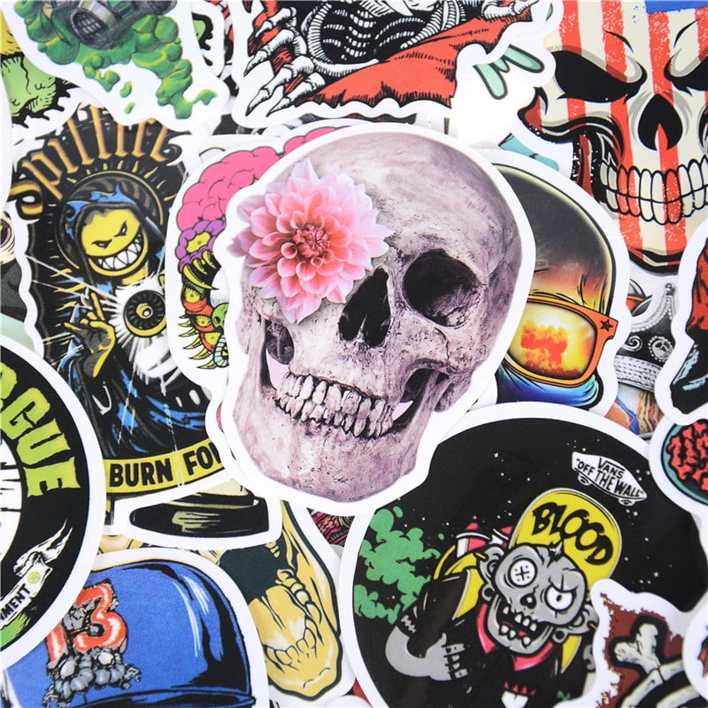 50pcs Mixed Skull Laptap Stickers For Fridge Skateboard Home Decor Doodle THFUK 