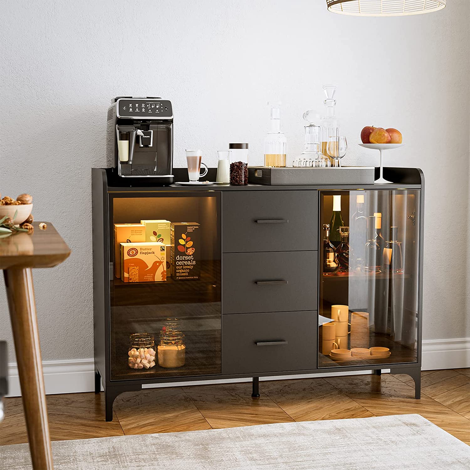 IKIFLY Sideboard Buffet with 3 Drawers, Modern Kitchen Storage