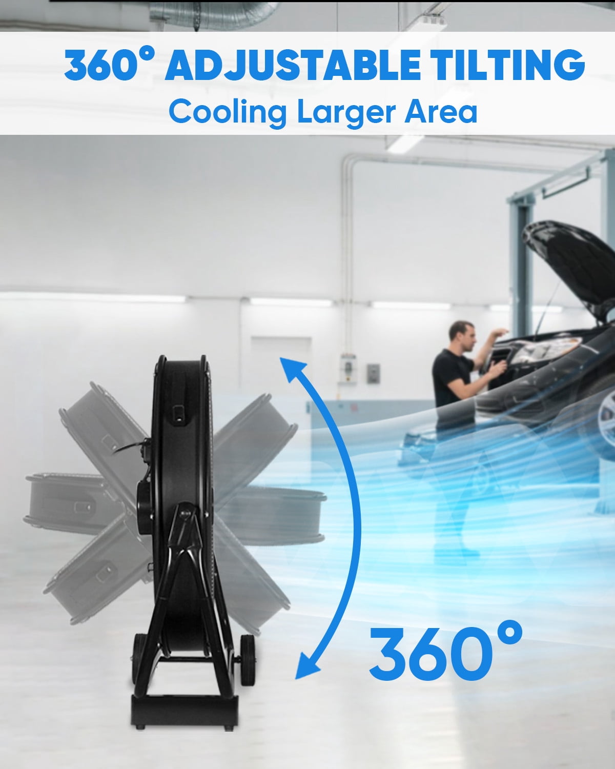 Ken Brown Industrial Drum Fan 24" 3-Speed High Velocity Heavy Duty 8-Blade 360° Tilt 9500 CFM Electric Household Fan