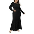 thumbnail image 2 of Brnmxoke Women's Long Sleeve Elegant Bridesmaid Wedding Guest Dresses Floral Lace Hollow Out Transparent Evening Gown Party Dress Mother of The Bride Dresses for Curvy Women Black,XXXXXL, 2 of 6