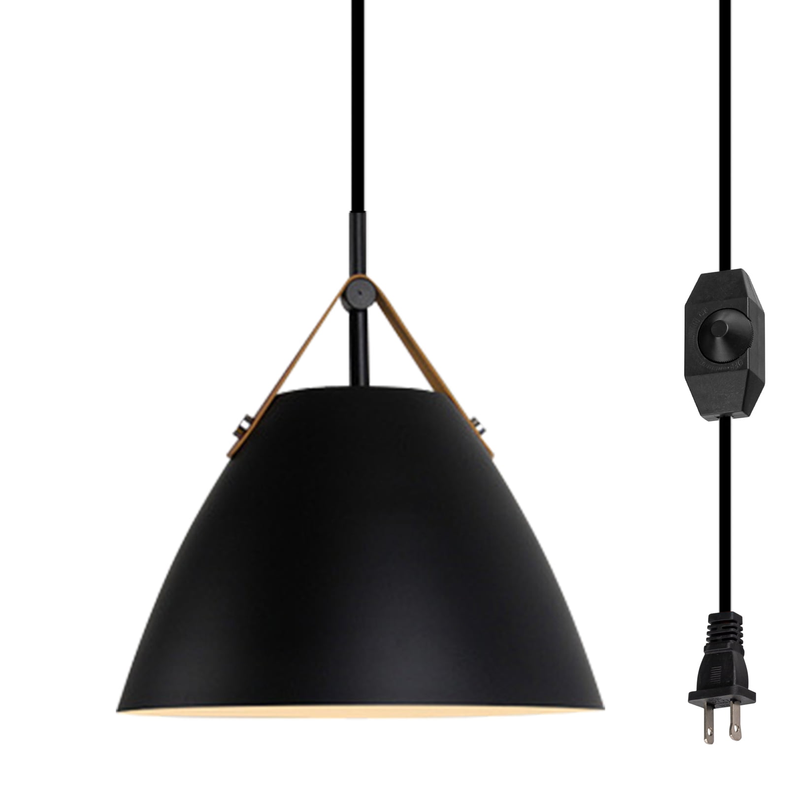 Kiven Plug in Pendant Light, Hanging Light with Black Iron Lampshade