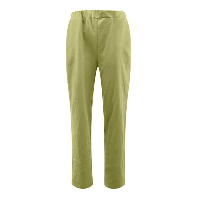 EHQJNJ Cotton Joggers for Women with Pockets Women Solid Tightness Cotton  Linen Trousers Pocket Casual Pants Clothes,Green