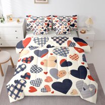 Feelyou Chic Buffalo Plaid Bedding Comforter Set 7pcs, Romantic Love Heart Queen Bedding Sets, Kawaii Cartoon Style Reversible Queen Sheet Sets, Luxury Bedroom Decor