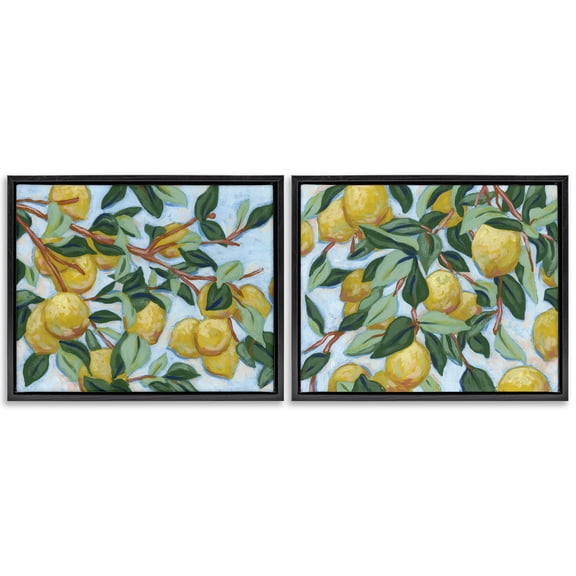 Stupell Industries Sunshine Lemon Tree 2 Piece Black Framed Floater Canvas Set, design by June Erica Vess