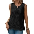 thumbnail image 3 of Women'S Eyelet Embroidered Sleeveless Blouse V Neck Casual Summer Shirt Tops Black M, 3 of 7