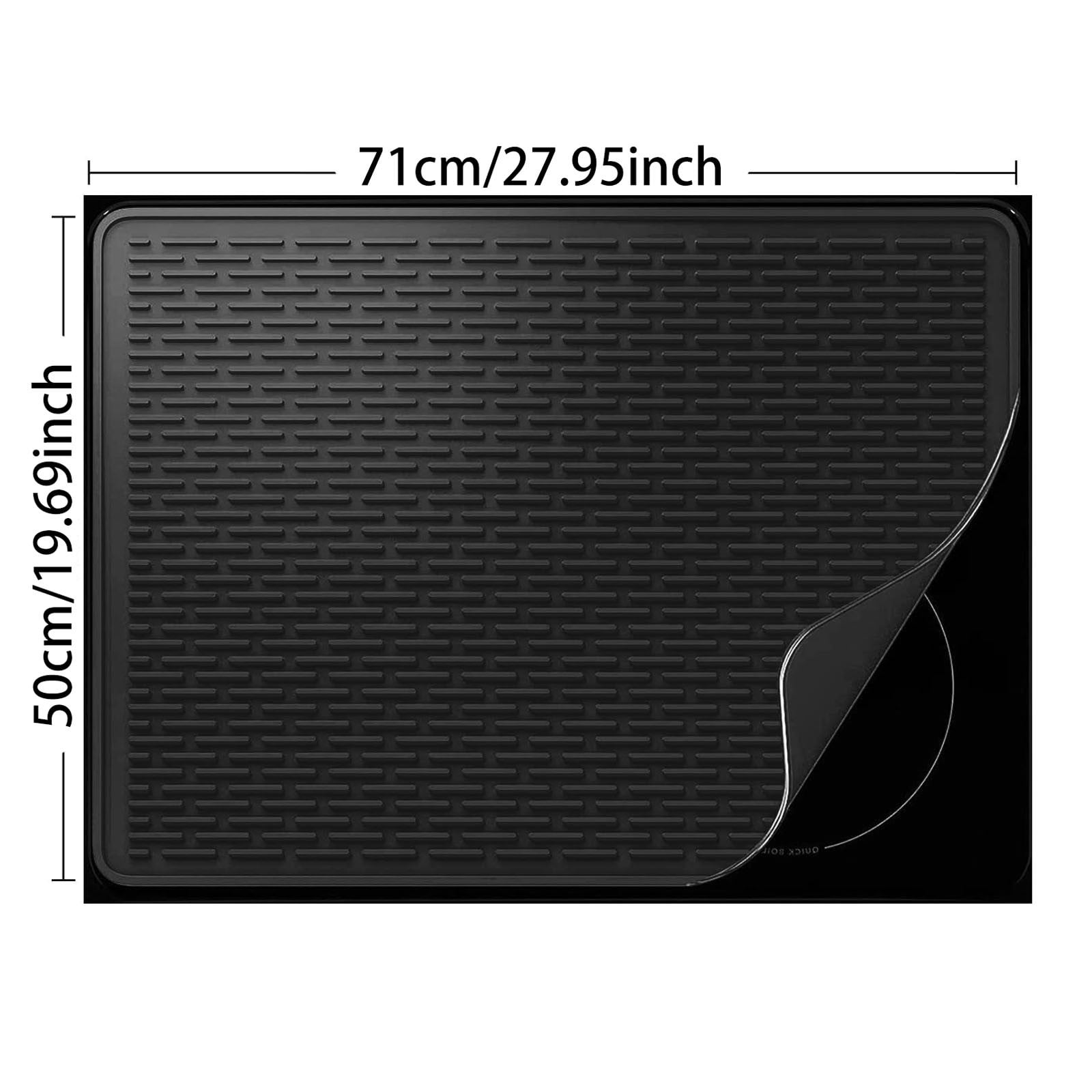 Bbq Mat & Fire Mat Silicone Stove Cover Electric Cooktop Protector Kitchen Draining Mat Black - 71X50Cm