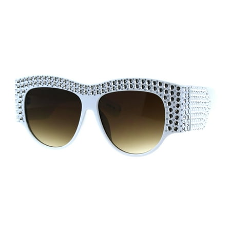 Bling Engraving Concave Foil Iced Thick Plastic Cat Eye Sunglasses White Brown