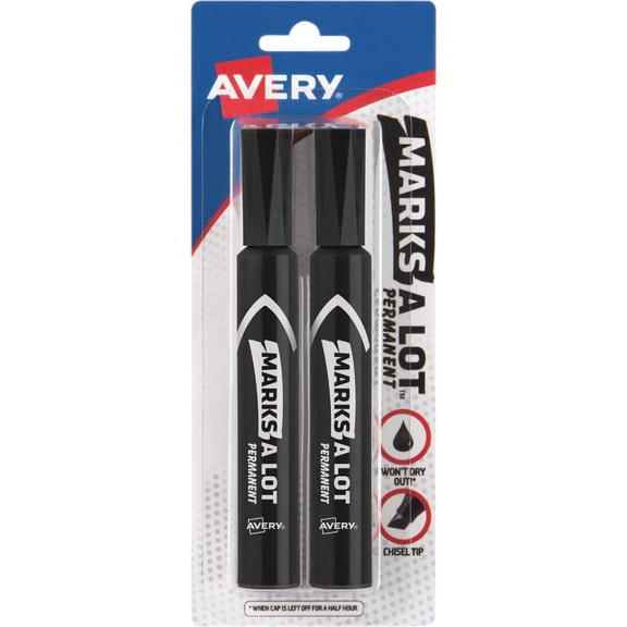Avery Marks-A-Lot Permanent Marker Chisel Tip - Black Ink - 2 Count