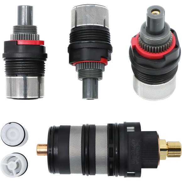 PinesC Thermostatic Push Button Shower Valve Cartridge Replacement, Shower Diverter Valve Cartridge Kit Full Set Backup, 3 way Vertical Valve Backup