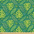 thumbnail image 2 of Ambesonne Tropical Fabric by the Yard Upholstery, Exotic Leaves With Dots, 2 Yards, Apple Green and Teal, 2 of 5