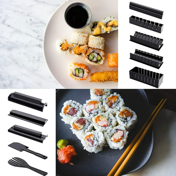 Kit de fabrication de sushis pour débutants - 10 pièces en plastique -  Outil de fabrication de sushis complet avec 8 formes de moules à sushis et  2 spatules à fourchette 