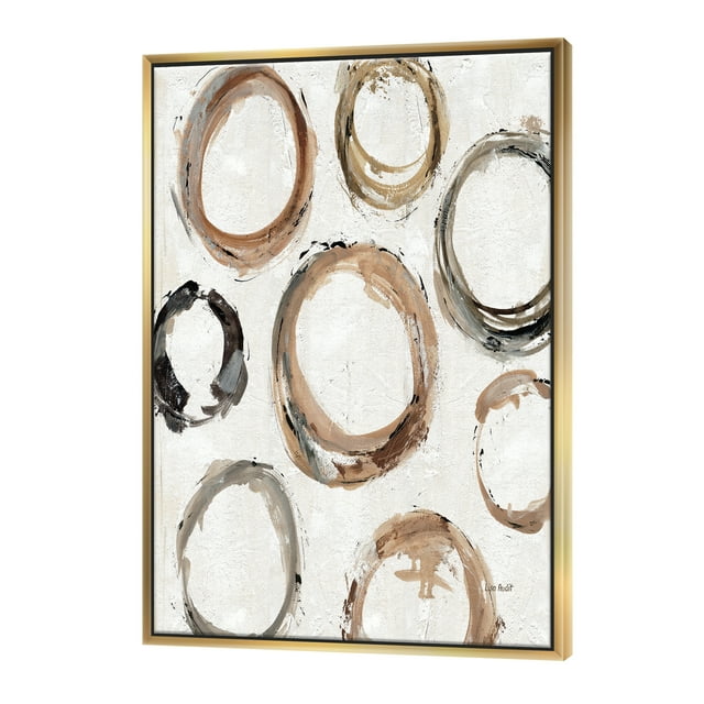 Geometric Circle Natural Balance I - Mid-Century Modern Transitional Framed Canvas