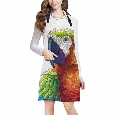 

SUNENAT Macaw Parrot Birds Zentangle Styled Chef Aprons Professional Kitchen Chef Bib Apron with Pockets Adjustable Neck Strap