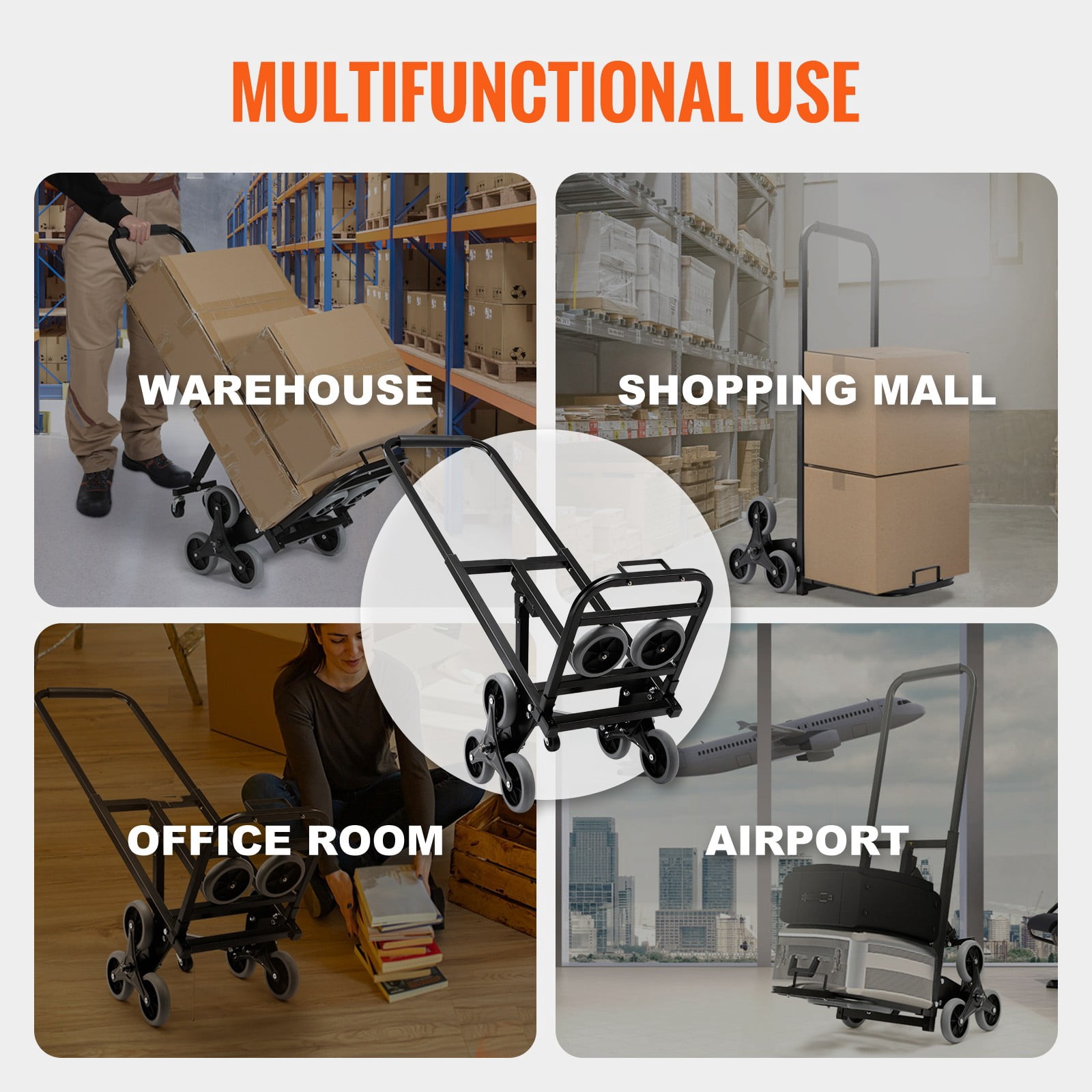 BENTISM Stair Climbing Cart 375lbs Capacity, Portable Folding Trolley with 10 Wheels, Stair Climber Hand Truck with Adjustable Handle for Pulling, All Terrain Heavy Duty Dolly Cart for Stairs