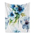 thumbnail image 1 of Art Soft Flannel Fleece Throw Blanket, Summer Flowers Essence Growth Fragrance Petals Watercolor Bouquet, Cozy Plush for Indoor and Outdoor Use, 70" x 90", Blue Forest Green, by Ambesonne, 1 of 6