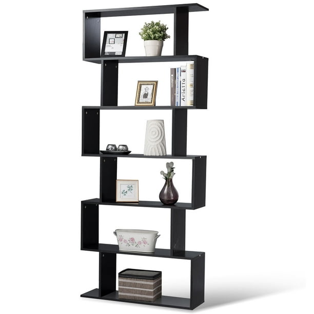 Gymax 6 Tier SShaped Bookcase ZShelf Style Storage Display Modern