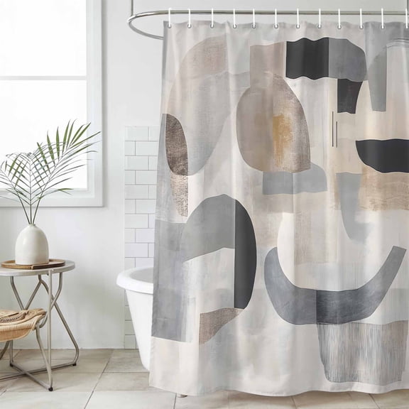 Abstract Gray Brown Waterproof Fabric Shower Curtain, Modern Geometric Art Waterproof Fabric Shower Curtain for Bathroom Curtains Bathtubs Hotel Washable Shower Curtains with 12 Hooks Stall 48x72in
