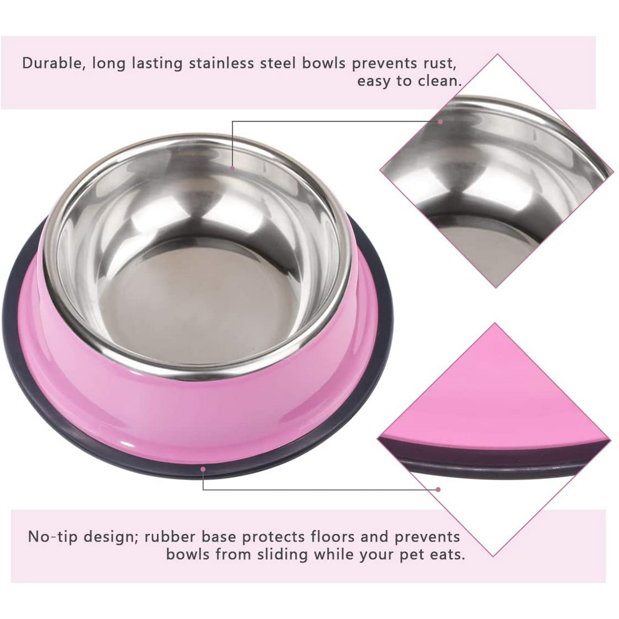 Pink Stainless Steel Melamine Dog Bowl for Small Cats Dogs Non Slip Dog Bowl Set of 2