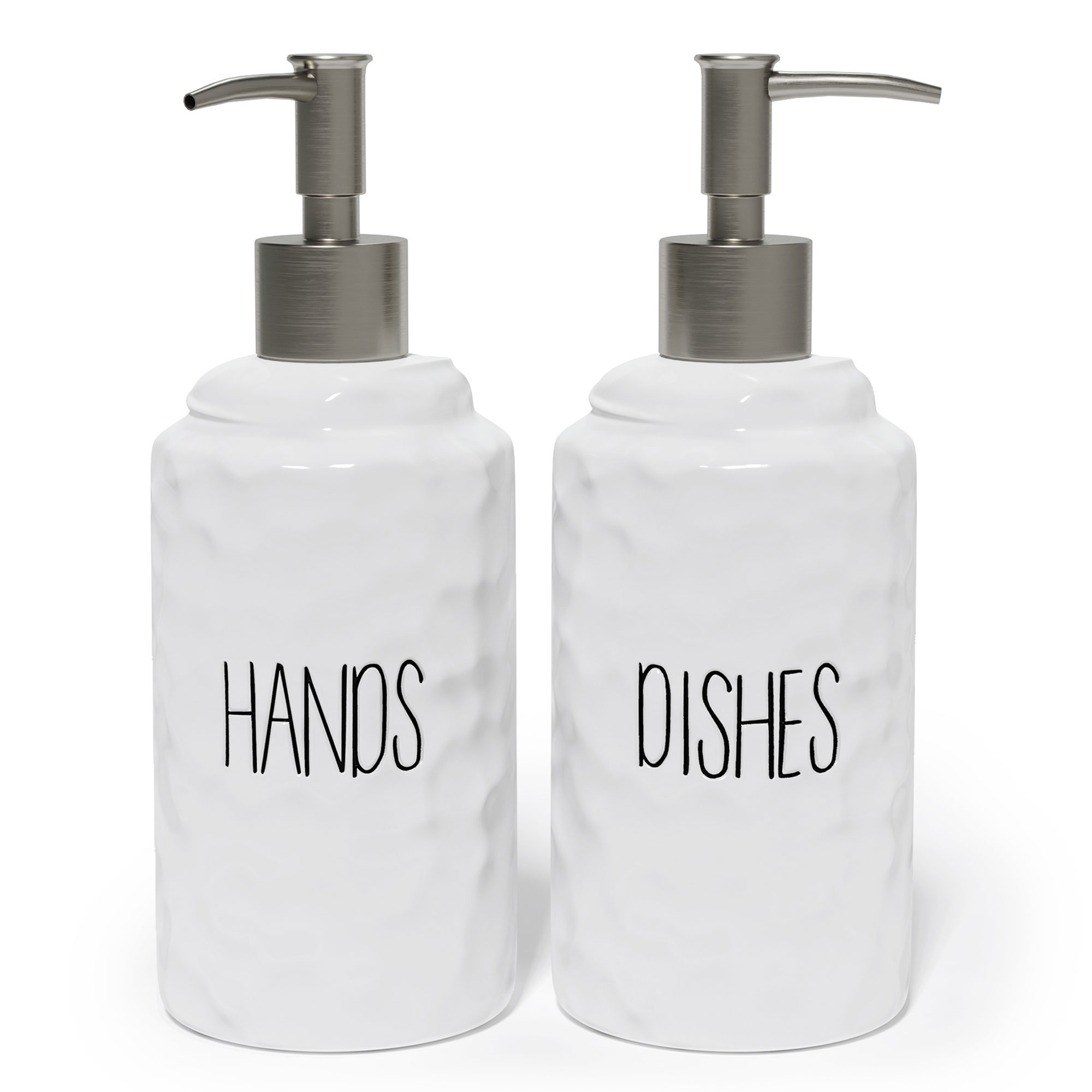 Barnyard Designs 14.5oz Ceramic Hand Soap & Dish Soap Dispenser Set, Farmhouse Kitchen Decor for Countertop, Hand and Dish Soap Dispenser for Kitchen Sink, Farmhouse Decor for Kitchen, White, Set of 2