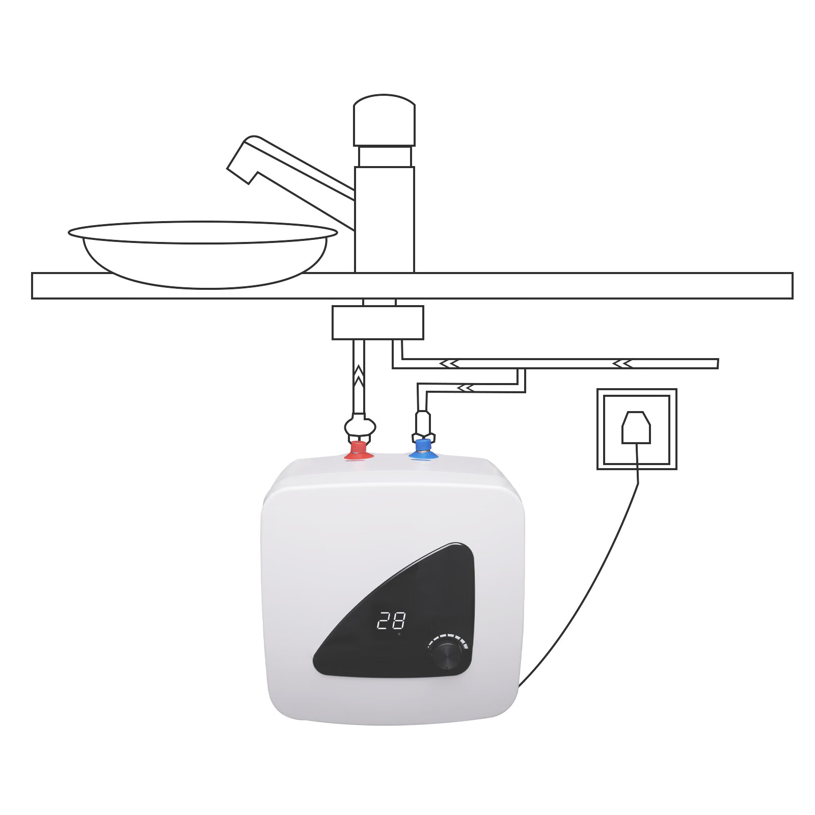 Aiqidi 1500W Electric Water Heater Under Sink Vertical Instant Hot Water Heater 15L 3.96Gal Storage Water Tank Boiler White with LED Display and Knob Temperature Control for Kitchen Bathroom