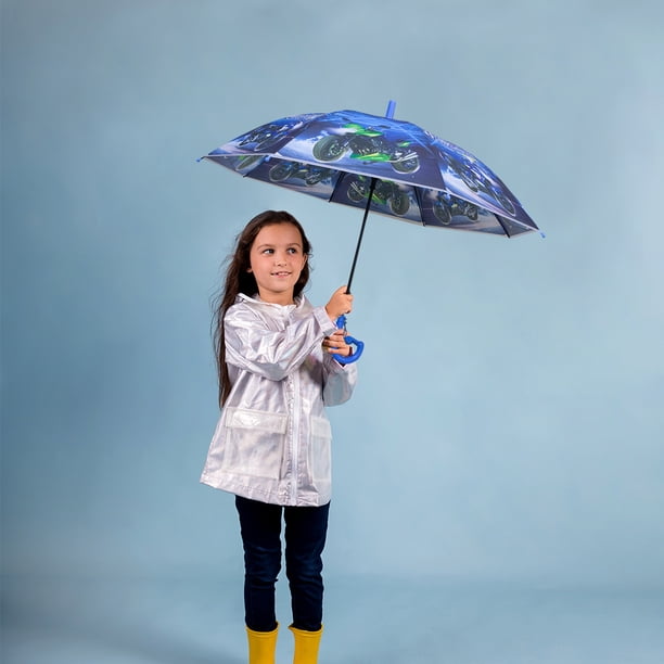 Paraguas Infantil Sistema Semiautomático Mango Curvo Incluye Silbato Color Azul Fuerte