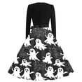 thumbnail image 4 of Karymi Dresses for Women Halloween Print Swing Midi Dress, Solid Crew Neck Long Sleeve Satin Bow Waist Vintage A Line Party Costume Dress Maxi Dresses for Women, 4 of 6