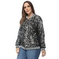 thumbnail image 3 of Women's Plus Size Sparkly Jacket Long Sleeve Zip Up Sequin Bomber Jacket Coat, White,X-Large, 3 of 5
