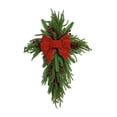 thumbnail image 2 of 17 Inch Christmas Decorations Nativity Cross Wreath with Red Bow, Artificial Hanging Flowers, Pine Needle, Red Berries, UV-Resistant Faux Flowers for Winter, Religious Xmas Decor for Door Fireplace, 2 of 5
