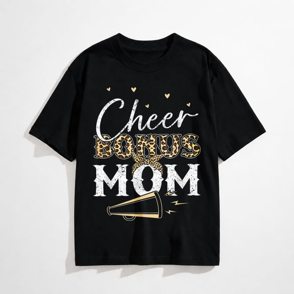 Cheer Bonus Mom Shirt Leopard Cheerleading Stepmom Cheer T-Shirt