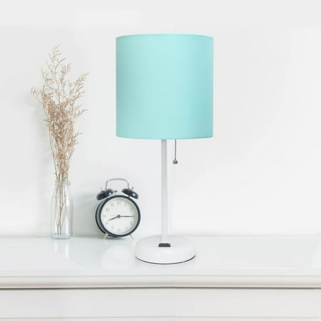 Limelights - Stick Lamp with Charging Outlet and Fabric Shade - White/Aqua