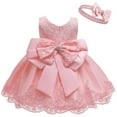 thumbnail image 2 of 0-6T Kids Baby Girls Princess Dress Ruffle Lace Backless with Headwear, Bowknot Flower Dresses Pageant Party Wedding Birthday Ball Gown, 2 of 3