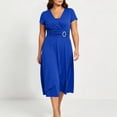 thumbnail image 5 of Erwazi Dresses for Women Solid V Neck Short Sleeve Dress Belt Waist Trendy Outdoor Everyday Summer Casual Wear Midi Dresses, 5 of 6