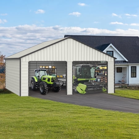Chery Industrial 23' x 22' Double Garage Metal Shed with Side Entry Door