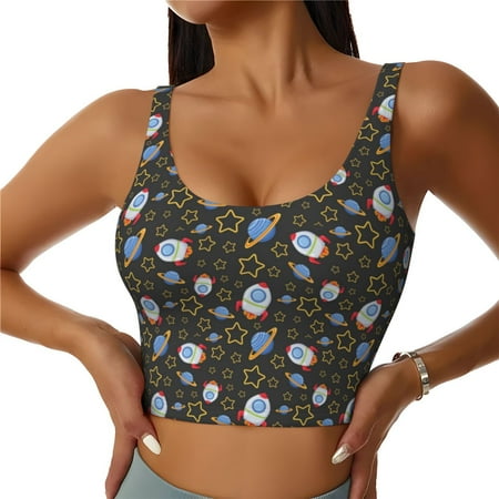 Jgfou Cosmic Print Womens Sports Bra - Padded Workout Sports Bras Crop Tank Top