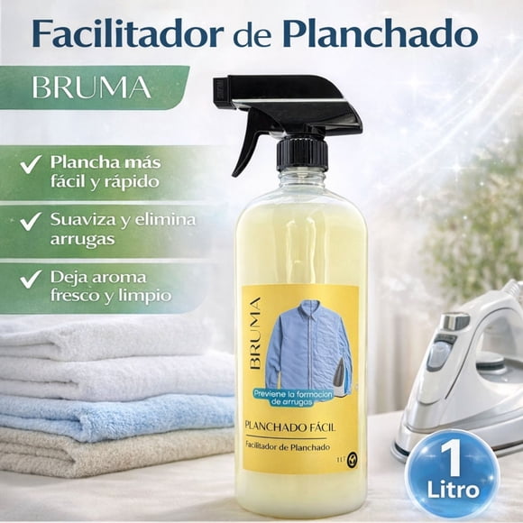 Spray Facilitador de Planchado Marca Bruma 1 Litro | Planchado Fácil | Previene Arrugas | Suaviza Fibras | Apto para Todo Tipo de Telas | Suave Aroma