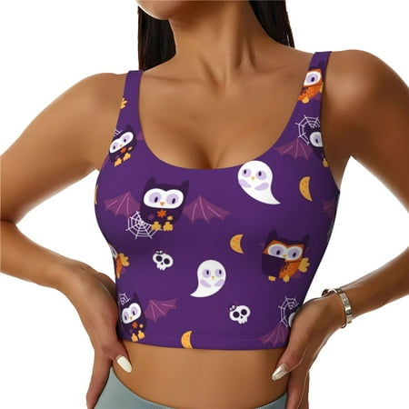 Sports Bras for Women High Support  funny scull owls bat spiderweb Workout Tank Tops Woman  Yoga Bra with Removable Cups