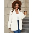 thumbnail image 3 of SHOWMALL Women's Plus Open Front Fall Cardigan V Neck Sweater Long Sleeve Causal Button Down Soft 2X Beige White Outwear Tops, 3 of 10