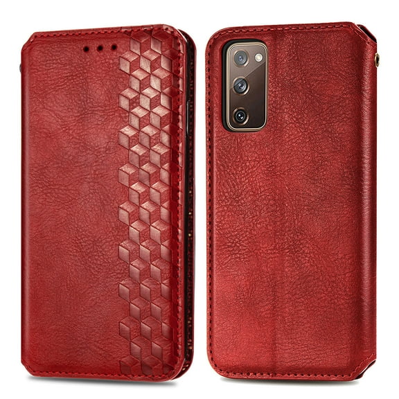 Allytech Galaxy S20 FE / S20 Lite Case, PU Leather Wallet Folio Flip Magnetic Buckle Slim Back Cover Built-in Card Holder Slot and Stand for Samsung Galaxy S20 Fan Edition, Red