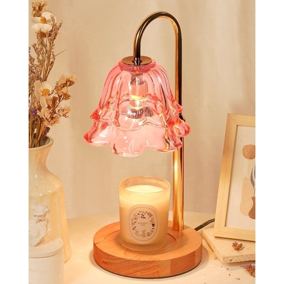 Funistree Pink Candle Warmer Lamp with Timer & Dimmer, Adjustable Height, House Warming Birthday Gifts for Women Mom, Flower Wax Warmer Lamp for Jar Candles with 2 Bulbs