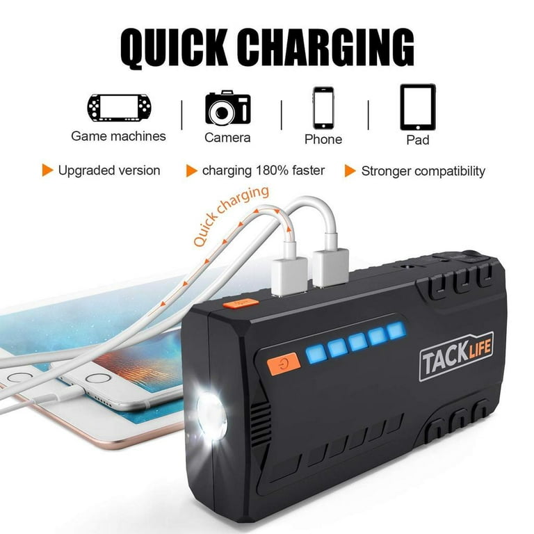 Tacklife 800A Peak 18000mAh Car Jump Starter, Up to 7.0L Gas, 5.5L Diesel  Engine with Long Standby, Quick Charge, 12V Auto Battery Booster, T6 Orange  