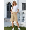 thumbnail image 4 of Fancyglim Plus Size Bermuda Shorts for Women Summer Casual Loose Comfy Knee Length Drawstring Beach Shorts with Pockets Khaki 3XL, 4 of 7
