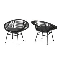 Noble House San Antonio Faux Rattan and Steel Outdoor Chairs in Gray (Set of 2)